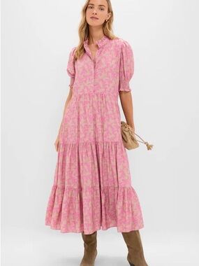Tuckernuck Pink Leaf-Print Maxi Dress on Tan